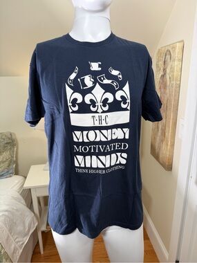THC Money Motivated Minds Graphic T-Shirt Navy Blue Streetwear Tee L
